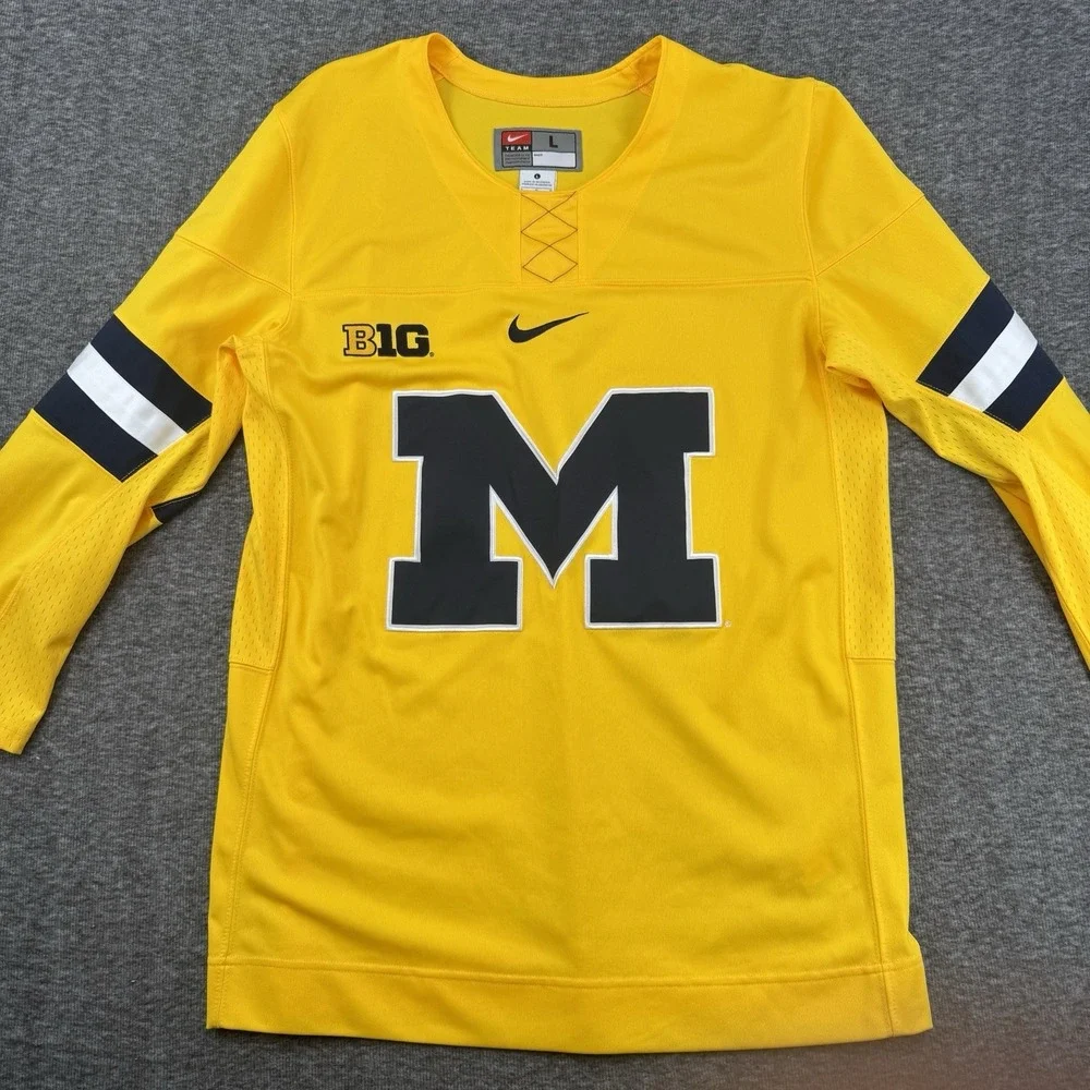 Nike Team Michigan Wolverines Authentic Hockey Jersey Mens Size L Yellow B1G